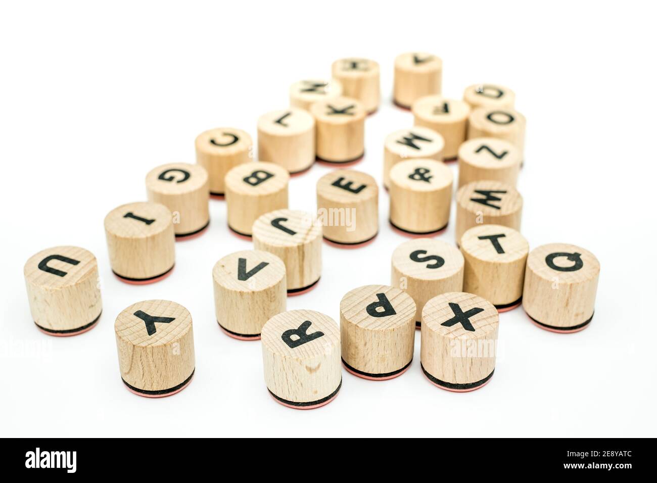 Printed letters on wooden stamps Stock Photo Alamy