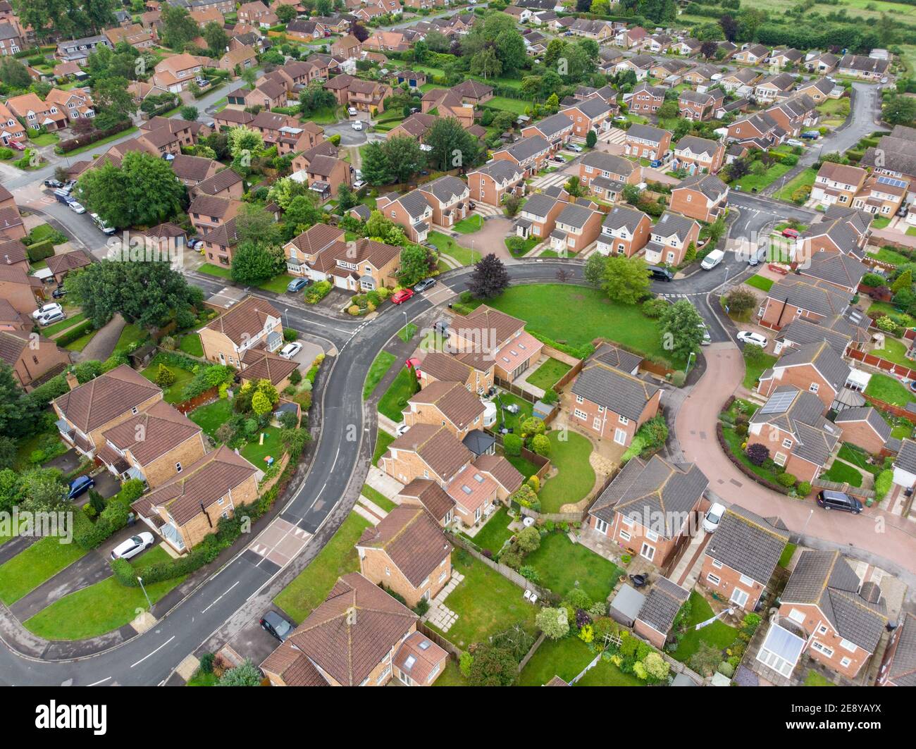 Aerial photo of the UK British town of Wheldrake that is in the City of