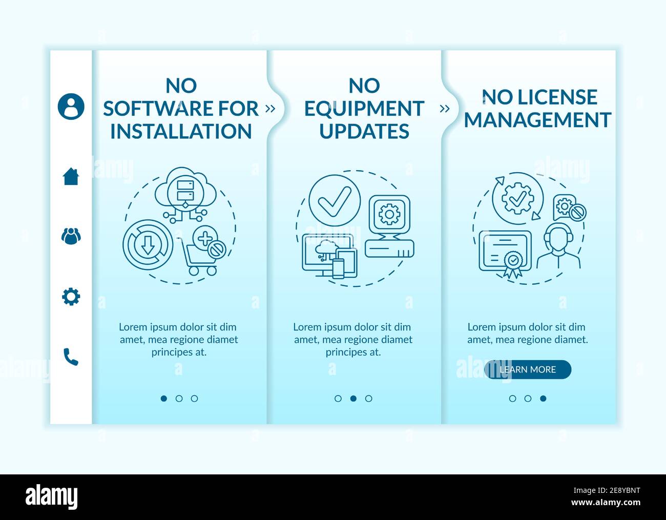 Software as service benefits onboarding vector template Stock Vector