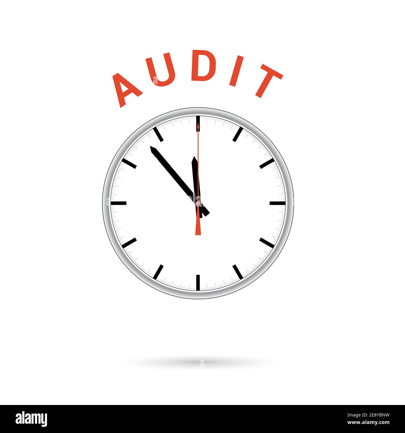 Vector illustration of clock icon. Red arrow points to word AUDIT ...
