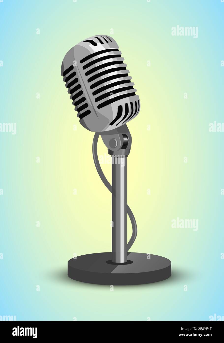 Vocal microphone on stand, retro style background Stock Vector