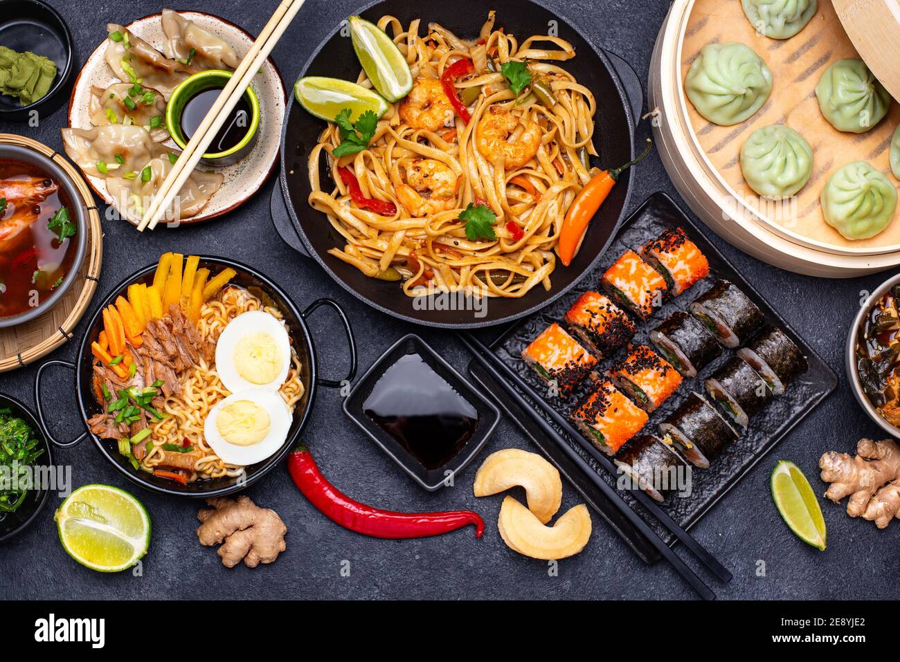 Asian food. Chinese, Japanese and Thai cuisine Stock Photo - Alamy