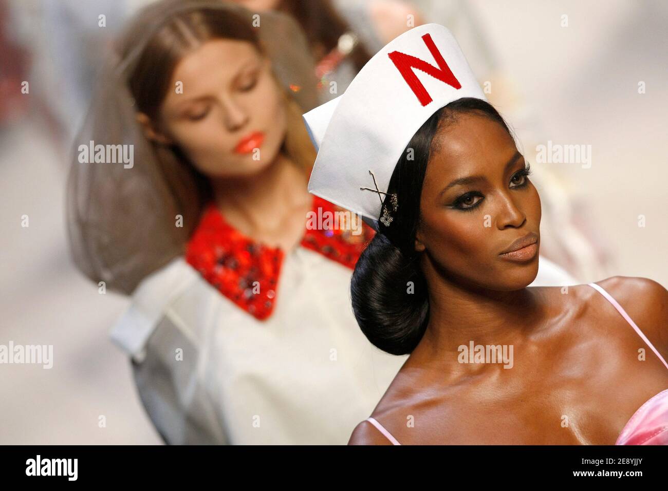 Naomi Campbell displays a creation by US designer Marc Jacobs for Louis  Vuitton Spring-Summer 2008 Ready-to-Wear collection presentation held at La  Cour Carre du Louvre in Paris, France, on October 7, 2007.