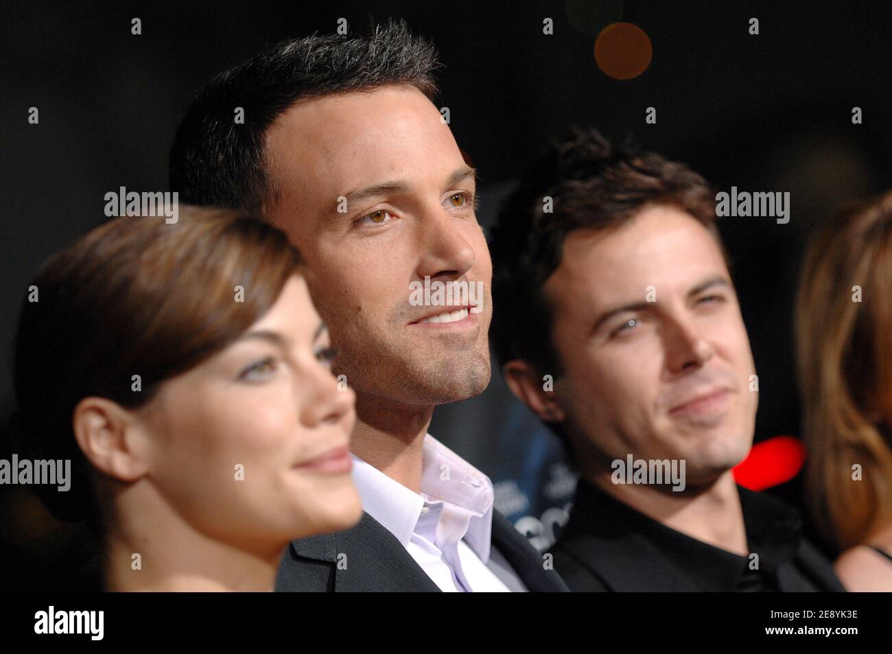 'Michelle Monaghan, Ben Affleck and Casey Affleck attend the premiere of ''Gone Baby Gone'' held at the Mann Bruin Theater in Westwood. Los Angeles, CA, USA, October 8, 2007. Photo by Lionel Hahn/ABACAPRESS.COM' Stock Photo