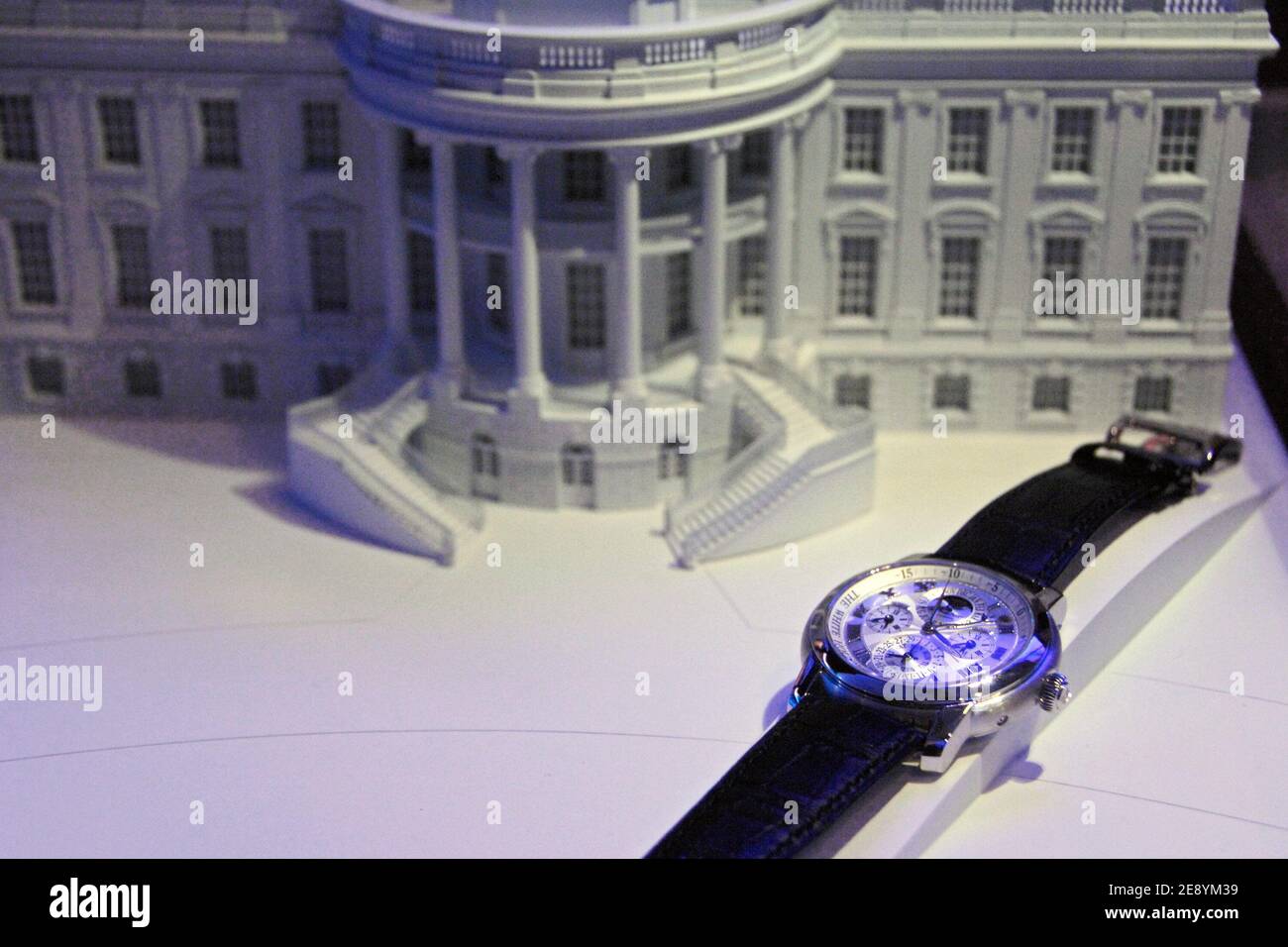 Watches on display at a press conference where Former US President