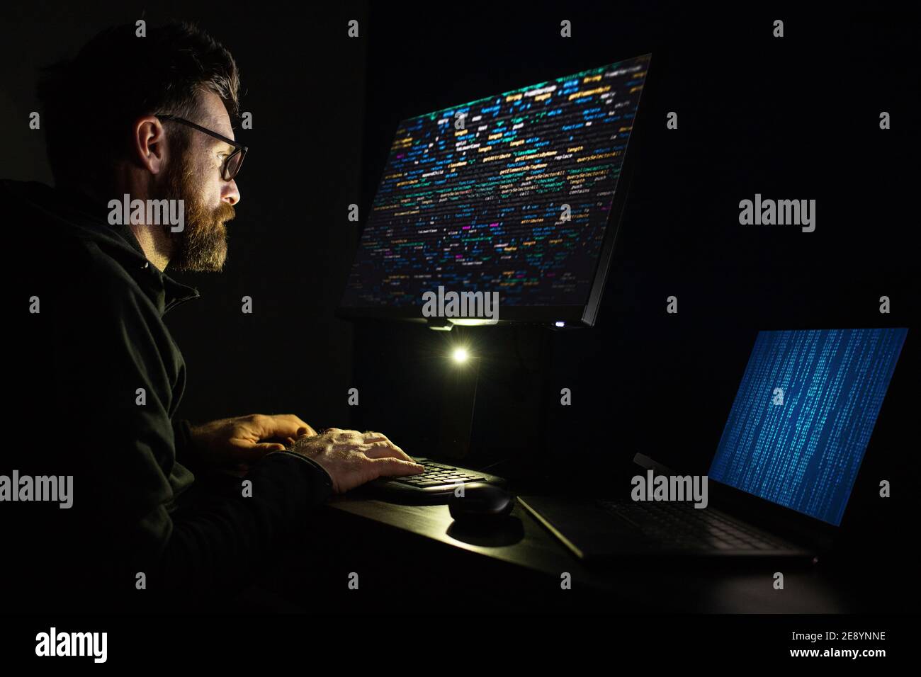hacker coding at night cybersecurity concept Stock Photo - Alamy