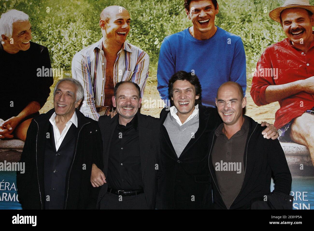 Gerard Darmon, Jean-Pierre Darroussin, Marc Lavoine, and Bernard Campan attend the premiere of Le Coeur des Hommes 2, held at the Gaumont Marignan theater in Paris, France, on October 15, 2007. Photo by Thierry Orban/ABACAPRESS.COM Stock Photo