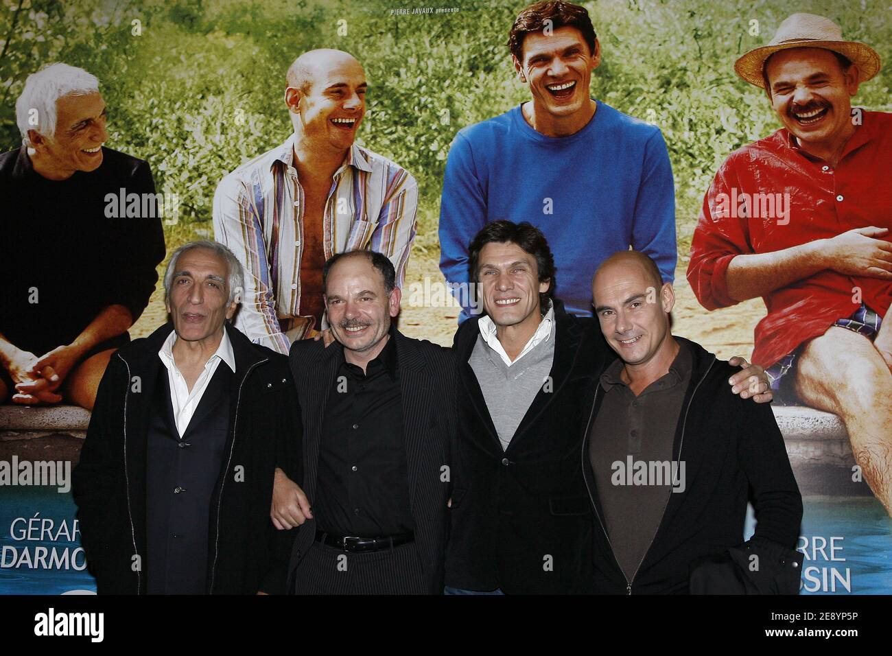 Gerard Darmon, Jean-Pierre Darroussin, Marc Lavoine, Bernard Campan attend the premiere of Le Coeur des Hommes 2, held at the Gaumont Marignan theater in Paris, France, on October 15, 2007. Photo by Thierry Orban/ABACAPRESS.COM Stock Photo