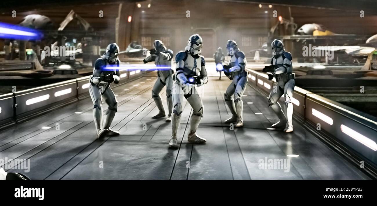 USA. Stormtroopers in a scene from the C Twentieth Century Fox movie Star Wars Episode III Revenge of the Sith 2005 Plot Three years into the Clone Wars the Jedi rescue Palpatine
