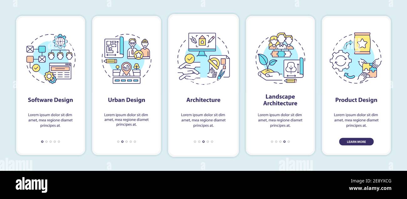 Co-design application fields onboarding mobile app page screen with concepts Stock Vector