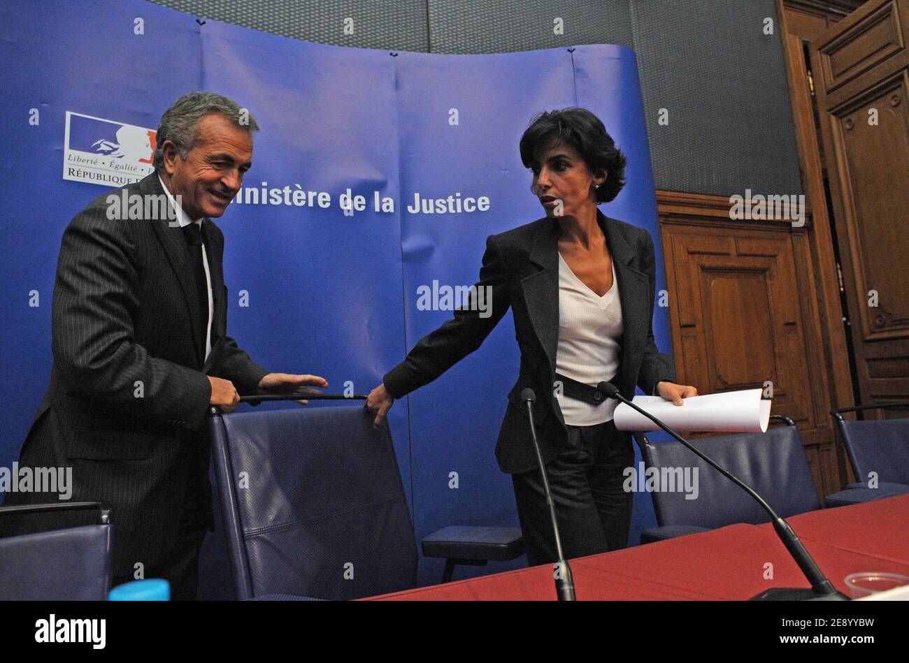 France's Minister of Justice Rachida Dati holds a press conference with First President of the Paris Court law, Jean-Claude Magendie at the Paris Court law in Paris, France, on October 29, 2007. Photo by Christophe Guibbaud/ABACAPRESS.COM Stock Photo