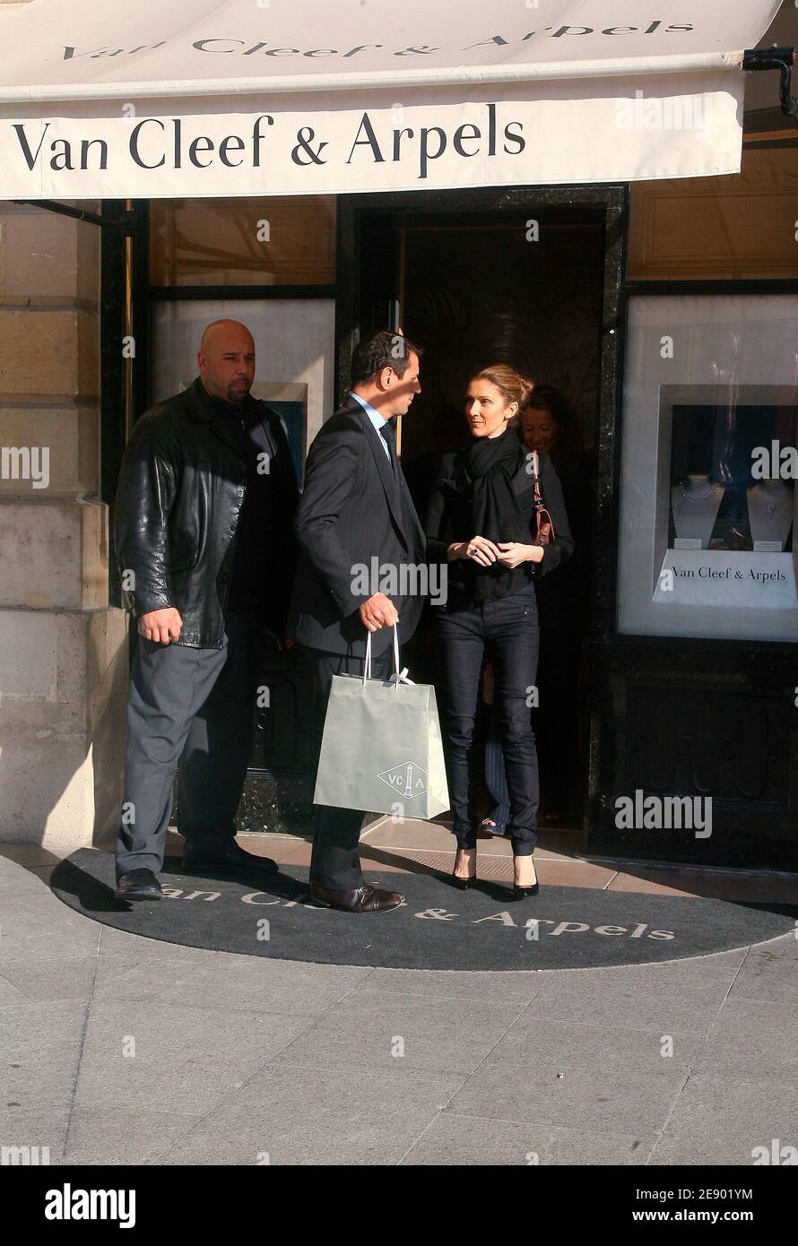 Celine Dion leaves the George V hotel and goes nearby at the Van Cleef and  Arpels' jewelery store in Paris, France on November 6, 2007. The singer  treats herself with a nice