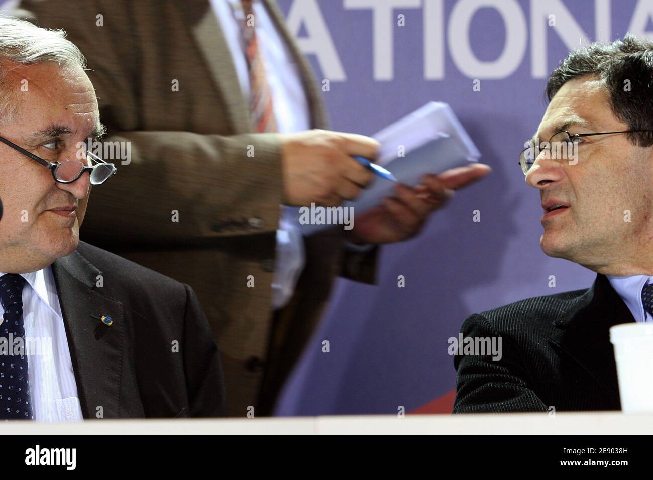 Former Prime Minister Jean-Pierre Raffarin and Patrick Devedjian attend the UMP National Council Forums in Pornic, France, on November 10, 2007. Photo by Stephane Mahe/ABACAPRESS.COM Stock Photo