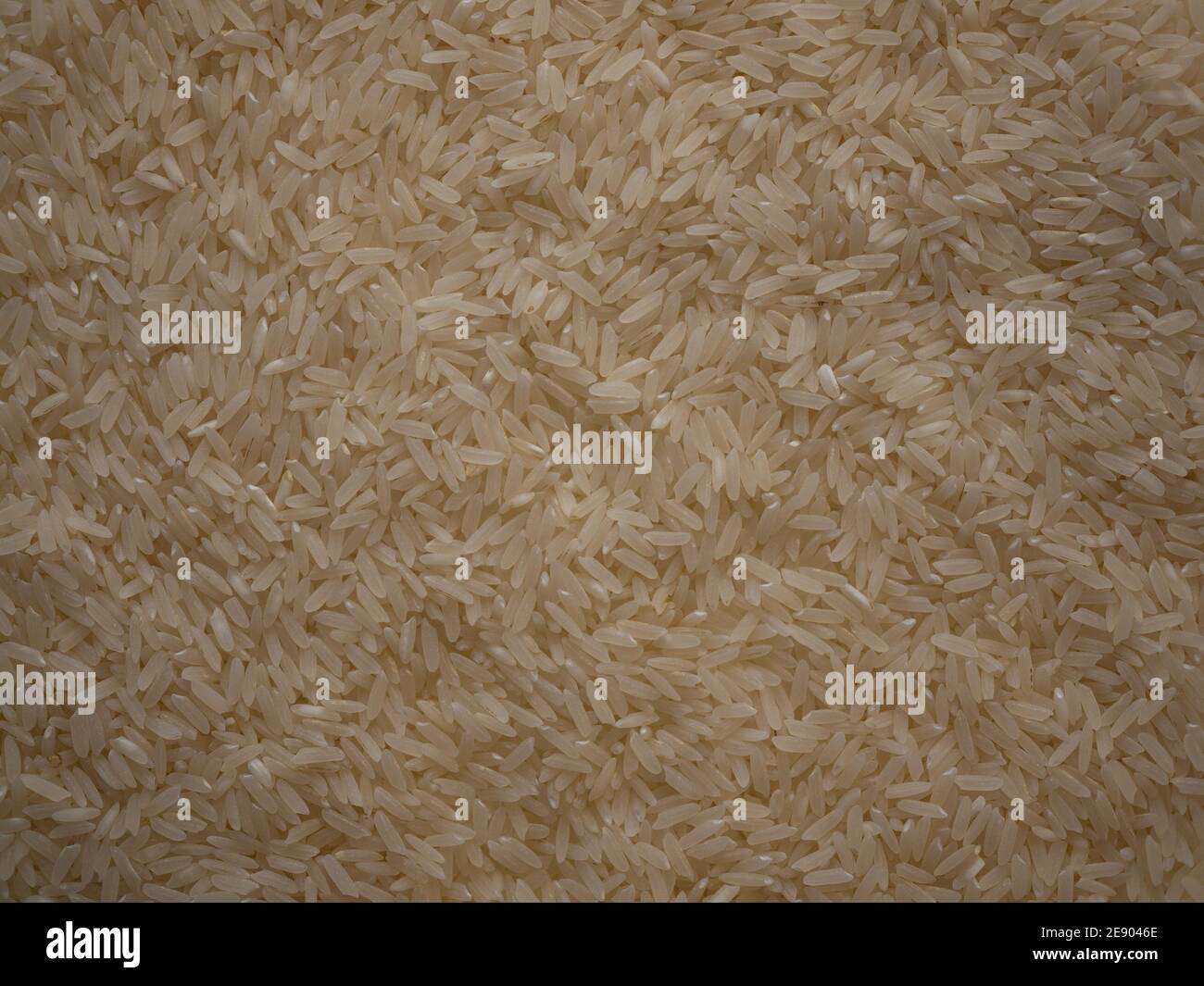 Long grain white rice. Flat lay, top view. Stock Photo