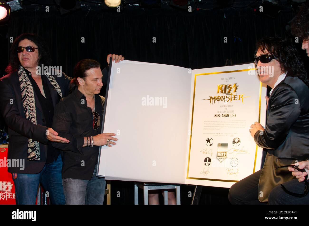 August 21, 2012: (L-R) Gene Simmons, Eric Singer and Paul Stanley of the Rock Band KISS attend the launch of the KISS Monster Book. (Credit Image: © Billy Bennight/ZUMA Wire) Stock Photo