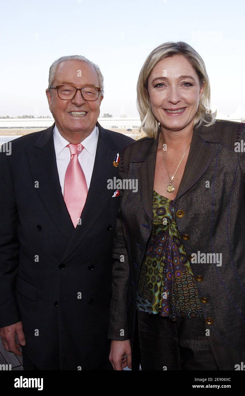 Far-right leader Jean-Marie Le Pen with his daughter Marine during the 13th National congress in Bordeaux, France on November 17, 2007. Photo by Patrick Bernard/ABACARESS.COM Stock Photo