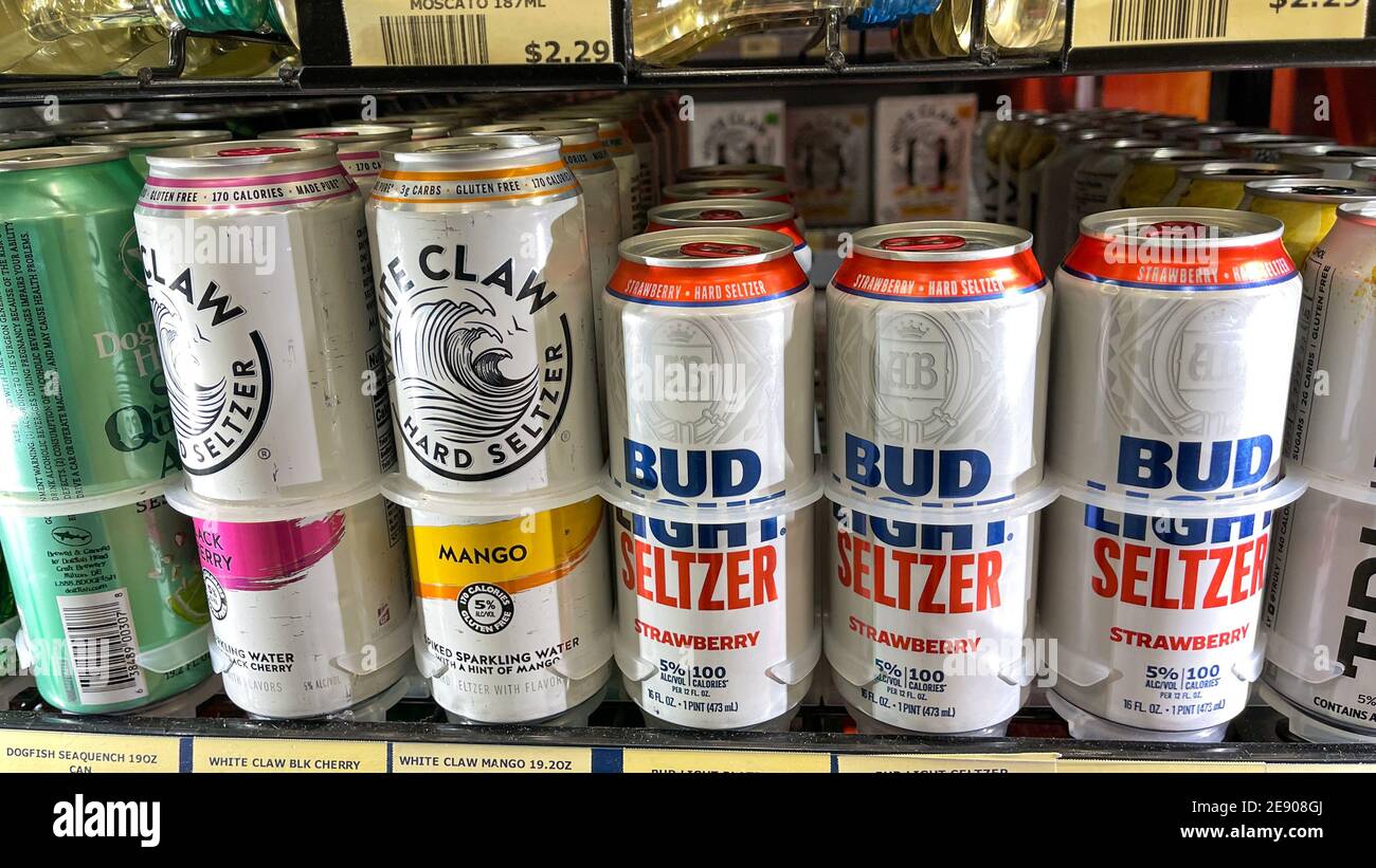 Orlando,FL USA January 30, 2021 Cans of Bud Light Seltzer and White
