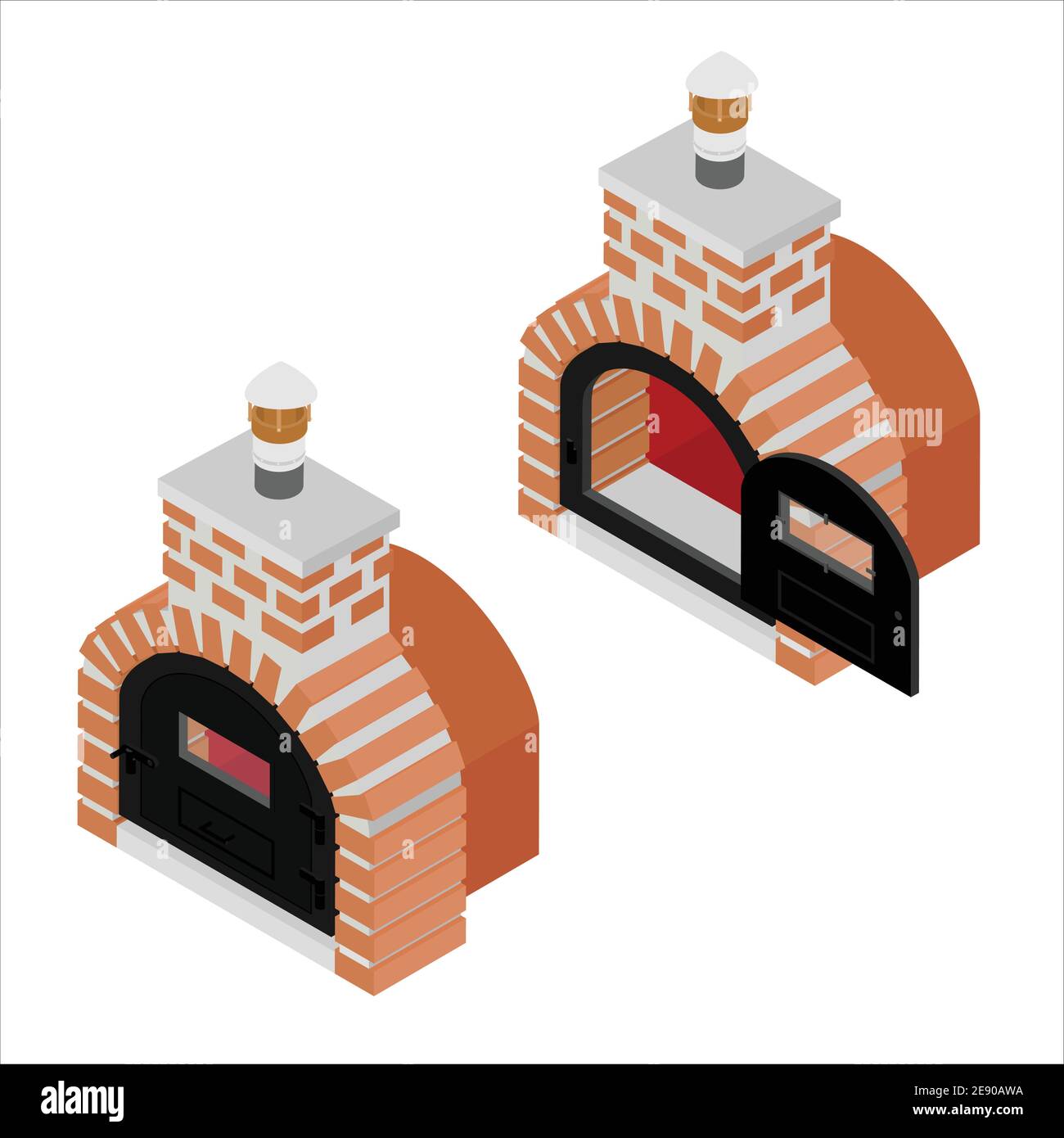 Traditional brick oven for cooking and baking pizza isometric view
