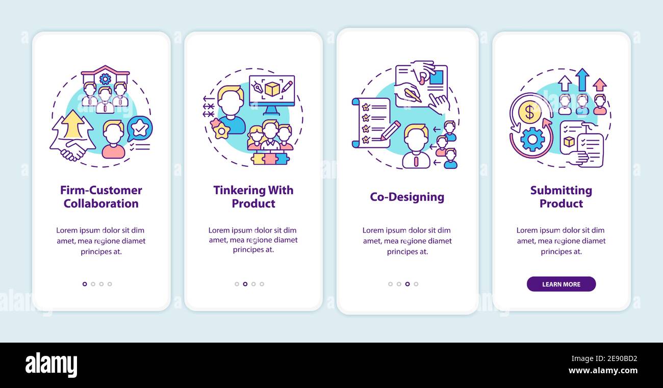 Co creation types onboarding mobile app page screen with concepts Stock Vector
