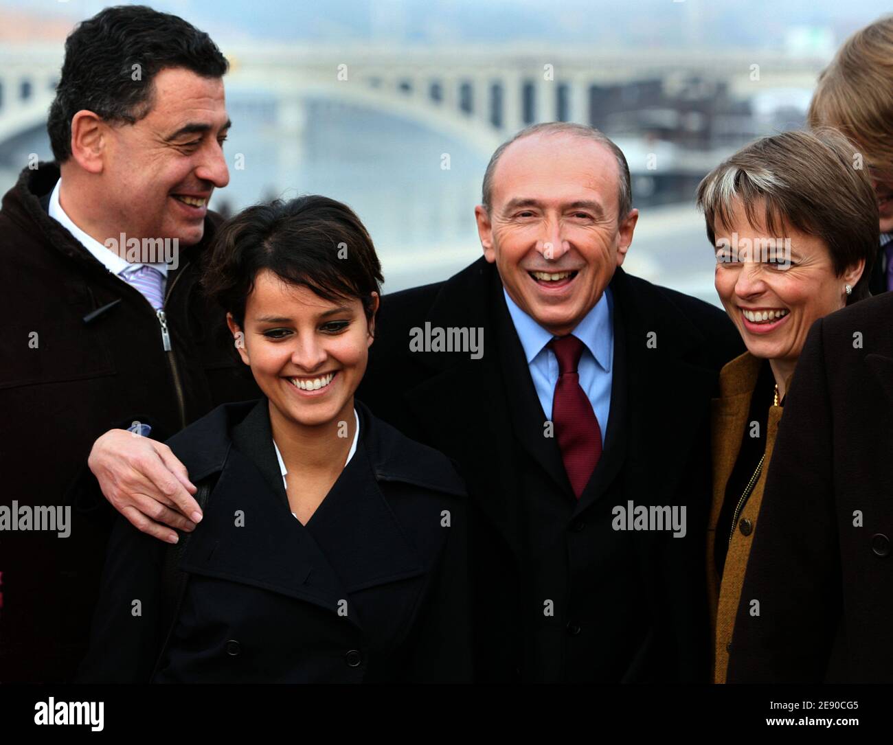 Lyon's mayor Gerard Collomb (PS) candidate at mayoral election next to  Thierry Philipp, Najat Belkacem and Heidi Giovacchini, presents his list in  Lyon, France on November 30, 2007. Photo by Vincent Dargent/ABACAPRESS.COM