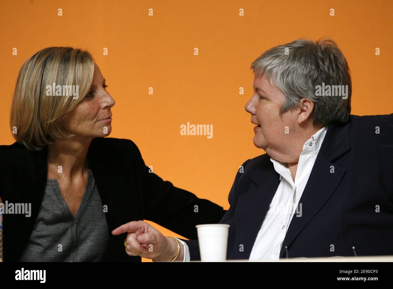 Marielle de Sarnez and Jacqueline Gourault attend the UDF's Congress in Villepinte, near Paris, France on November 30, 2007. Francois Bayrou announced that the Union pour la Democratie Francaise is being merged with his new movement Modem. Photo by Corentin Fohlen/ABACAPRESS.COM Stock Photo