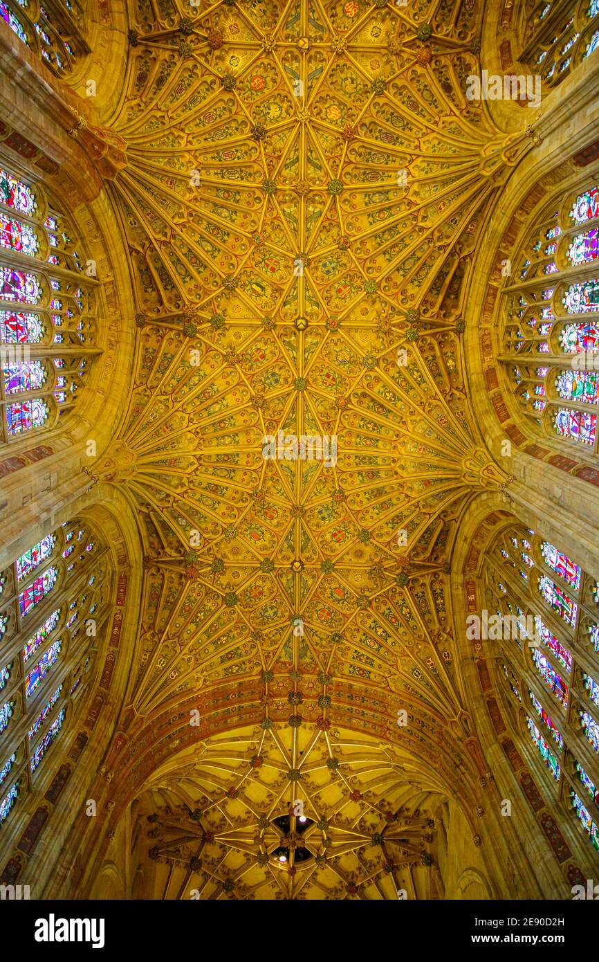 Beautiful fan vaulting on the ceiling of Sherborne Abbey, Sherborne, Dorset, UK - the choir and presbytery roof Stock Photo
