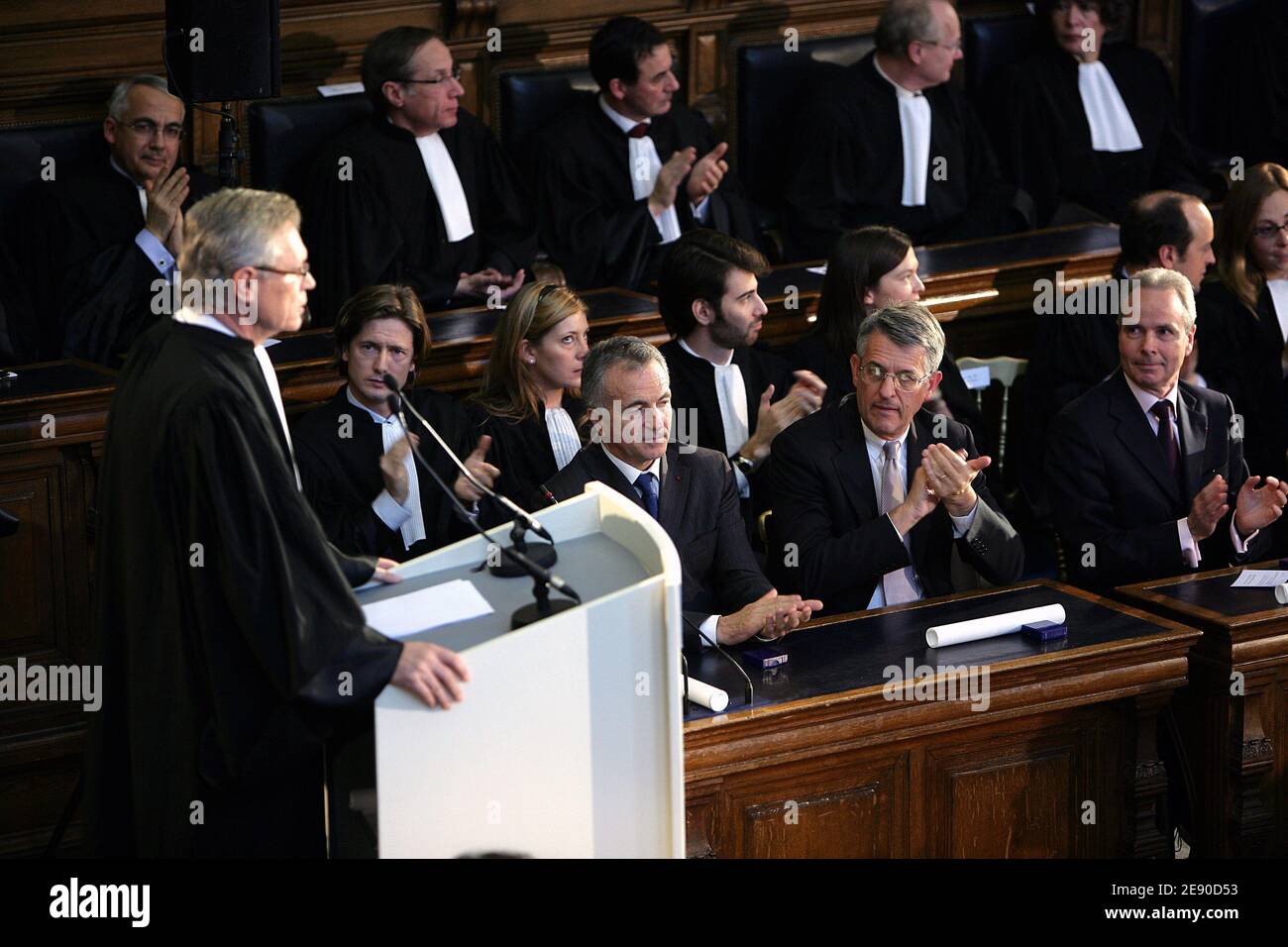 Family court president Jean-Claude Magendie, Public prosecutor Laurent Le Mesle, Prosecuting attorney Jean-Claude Marin attend the Offcial lawyers rentry at the court hall in Paris, France on December 1st, 2007. Photo by Thierry Orban/ABACAPRESS.COM Stock Photo