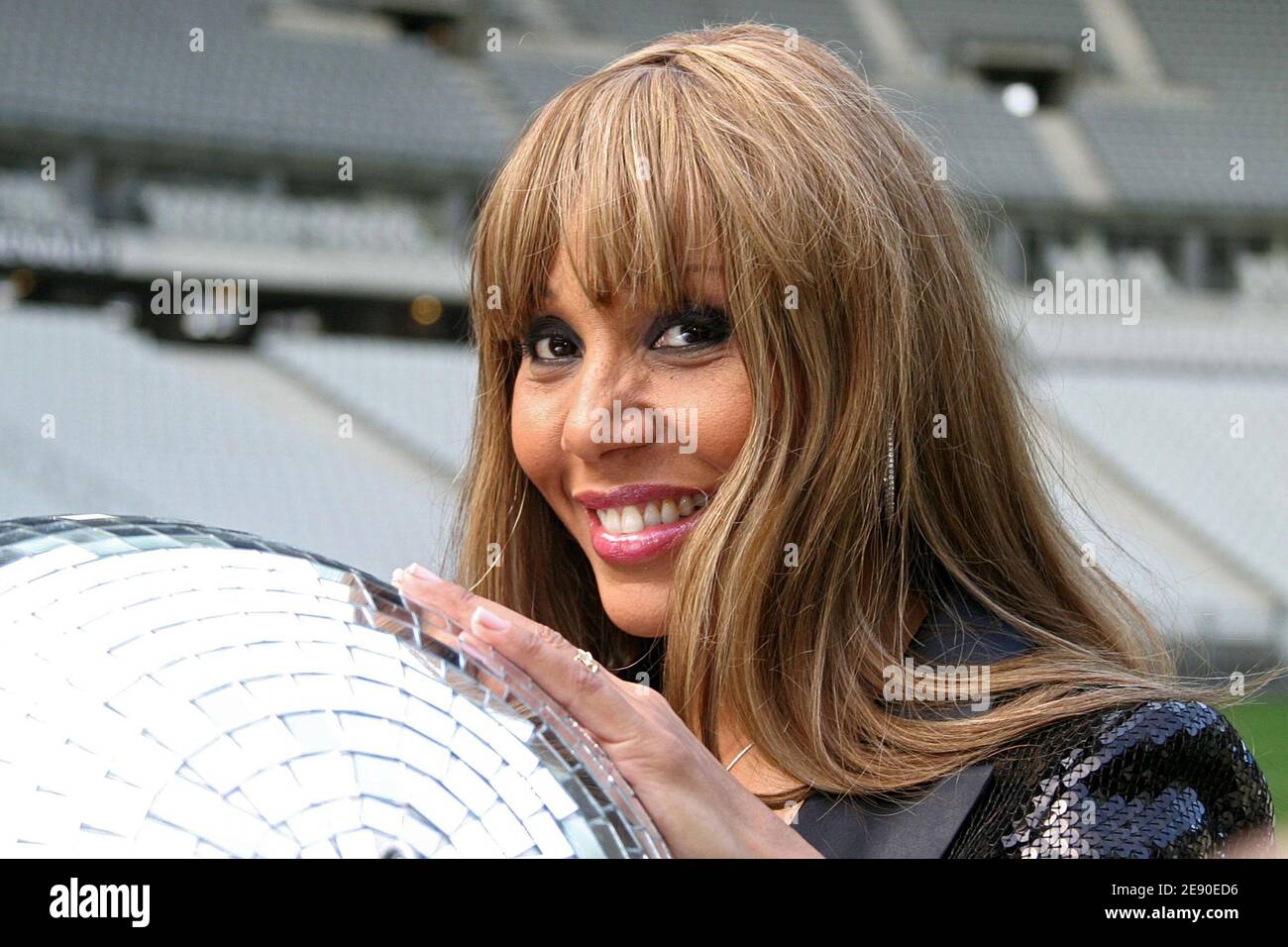 Cathy Guetta promotes her upcoming event 'Unighted by Cathy Guetta' at the 'Stade de France', in Saint-Denis, near Paris, France, on December 4, 2007. 'Unighted by Cathy Guetta' starring the most famous DJ like Carl Cox, Martin Solveig and David Guetta will take place at The Stade de France on July 5, 2008. Photo by Benoit Pinguet/ABACAPRESS.COM Stock Photo