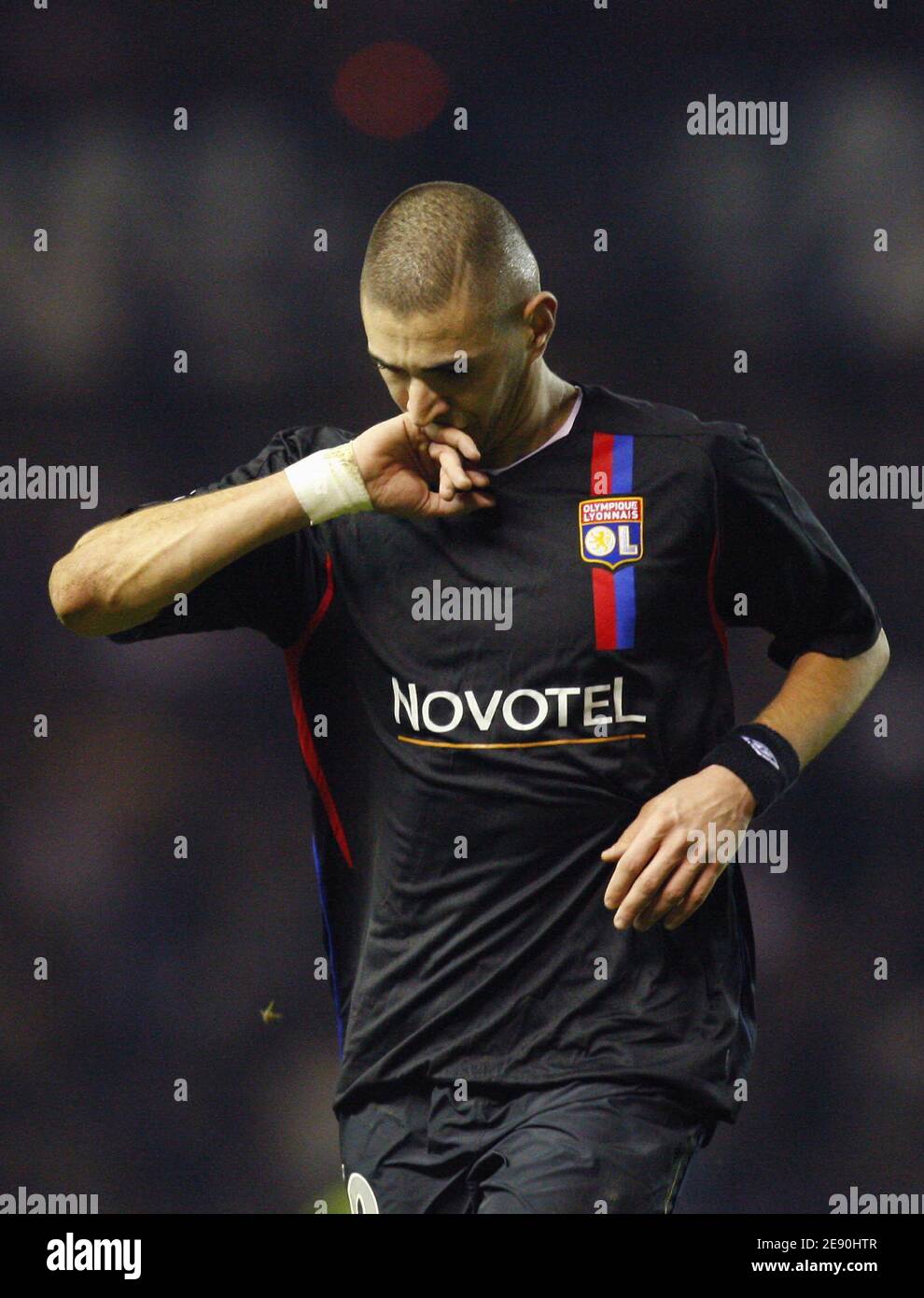 Olympique Lyonnais Karim Benzema gestures after scoring his