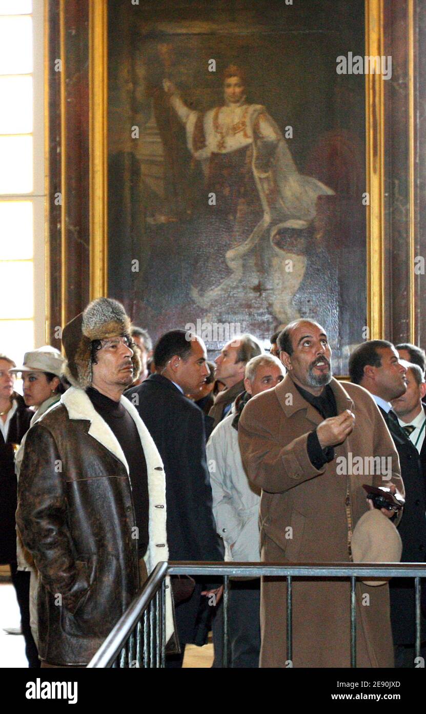 Libyan leader Moammar Gadhafi visits the Versailles Castle, France on December 14, 2007 during the latest sightseeing surprise on his high profile state visit to France. Photo by Patrick Kovarik/Pool/ABACAPRESS.COM Stock Photo