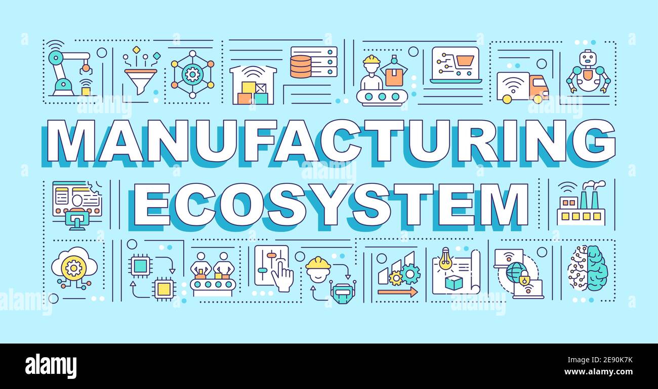 Manufacturing ecosystem word concepts banner Stock Vector
