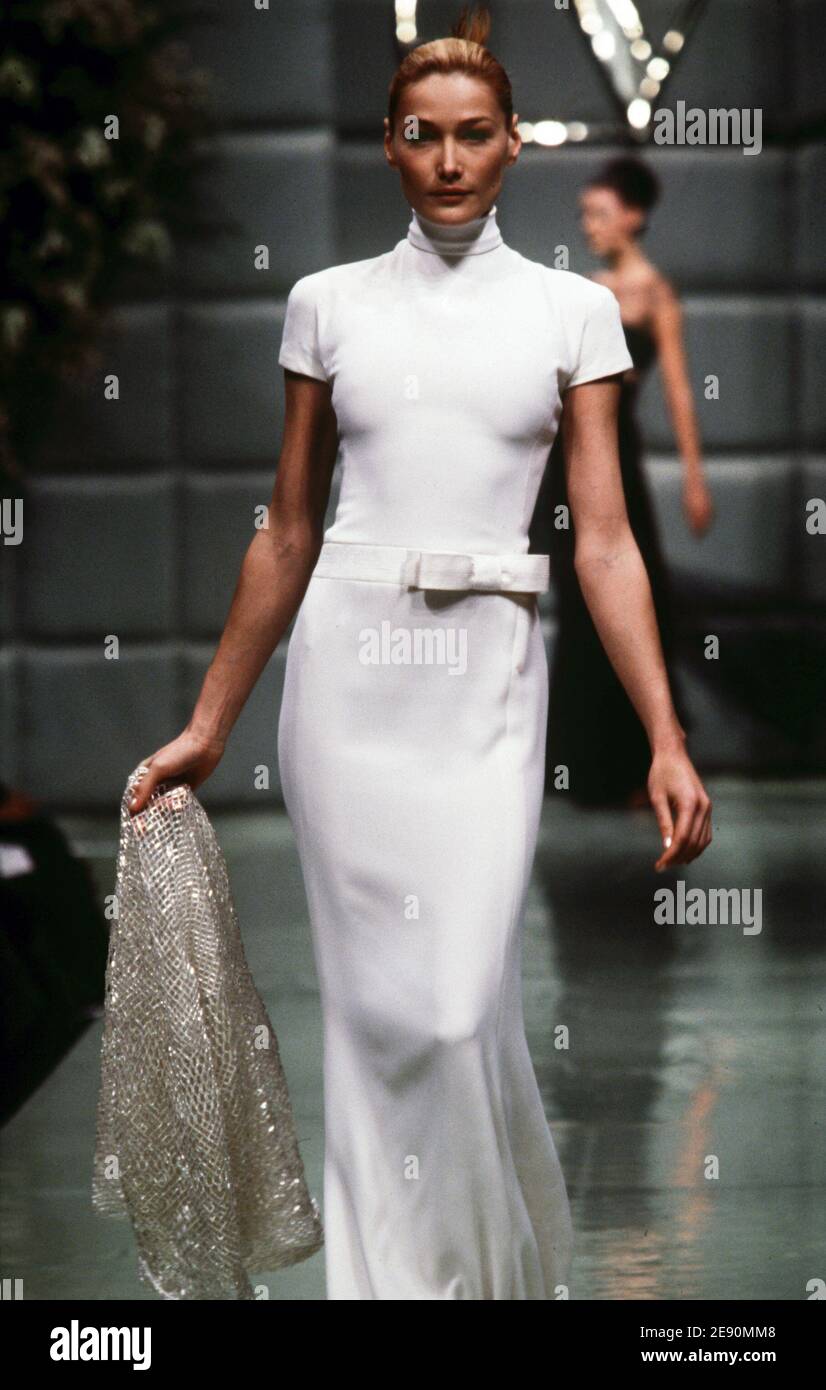 File picture of Carla Bruni seen on the catwalk for Valentino Spring-Summer  1996 Haute Couture