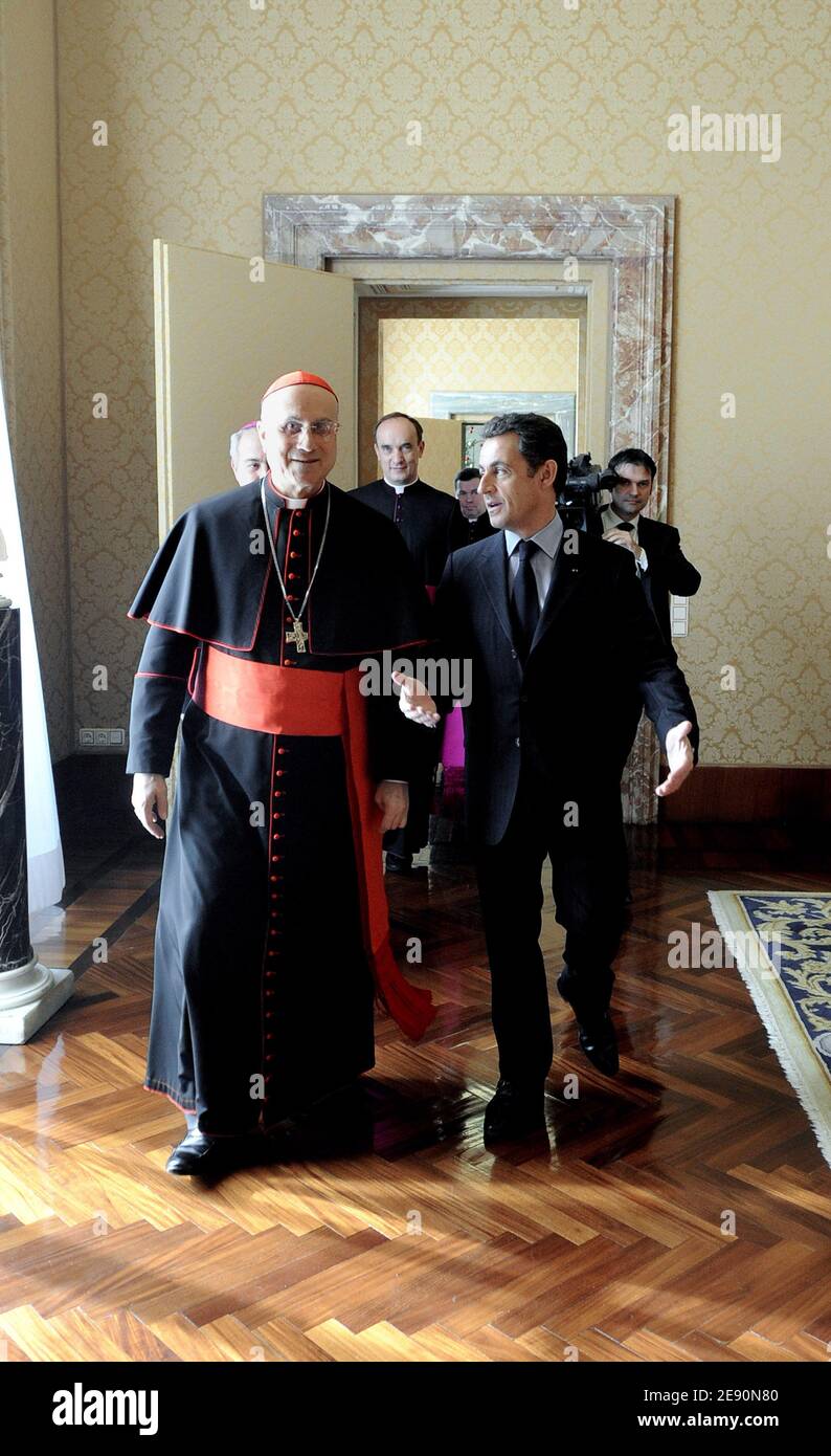 French president Nicolas Sarkozy arrives at the Vatican city to meet cardinal Tarcisio Bertone in Rome, Italy on December 20, 2007. Photo by Christophe Guibbaud/ABACAPRESS.COM Stock Photo