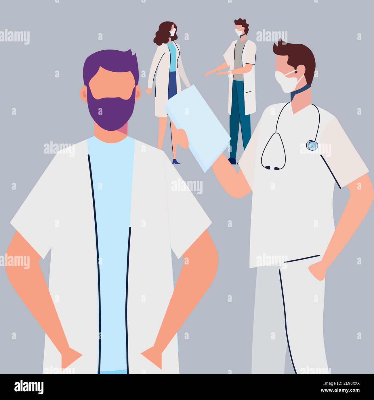 doctors group wearing medical masks standing Stock Vector Image & Art ...