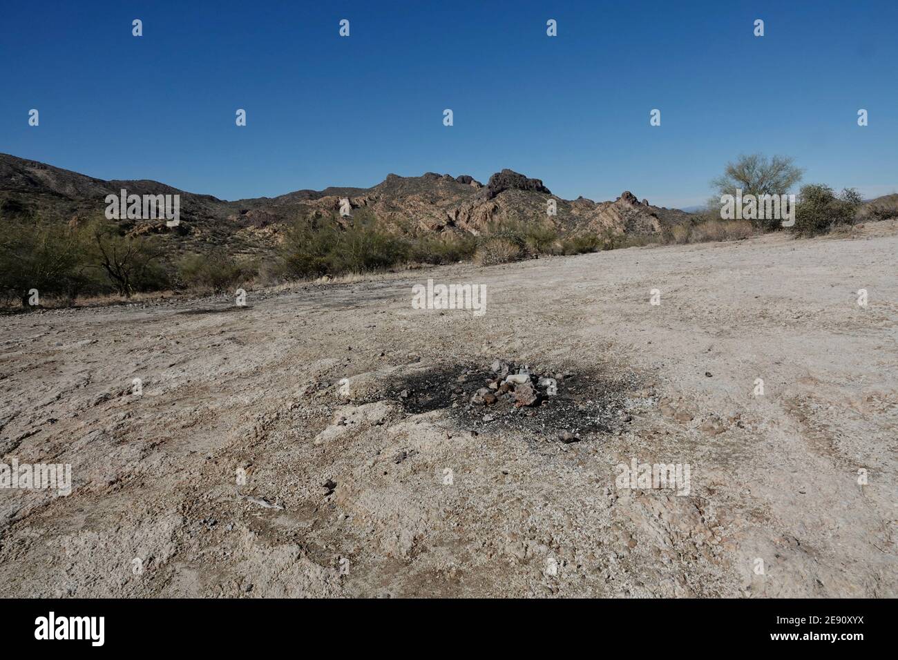 An abandoned fire pit in the Arizona desert wilderness outside of