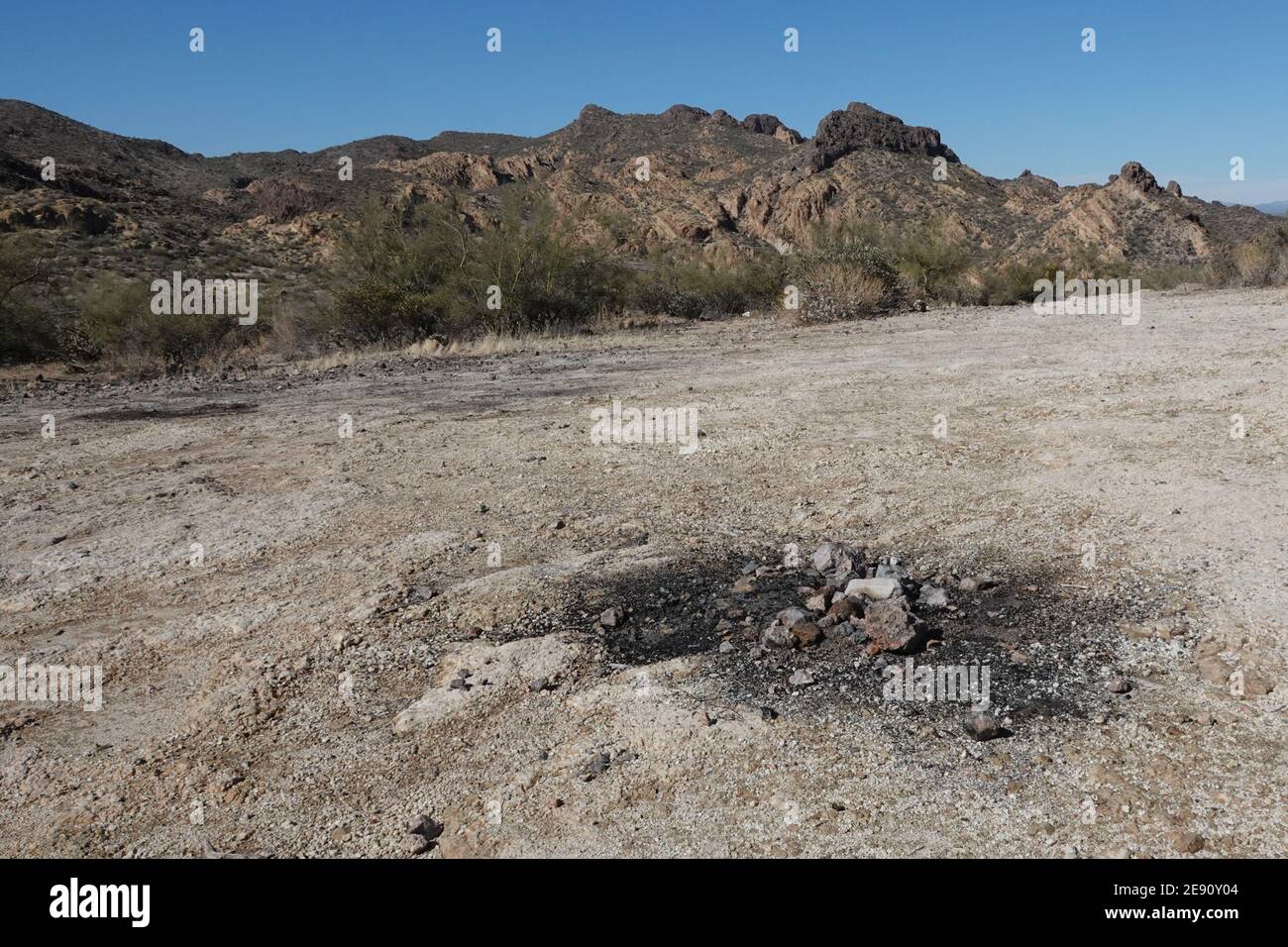 An abandoned fire pit in the Arizona desert wilderness outside of