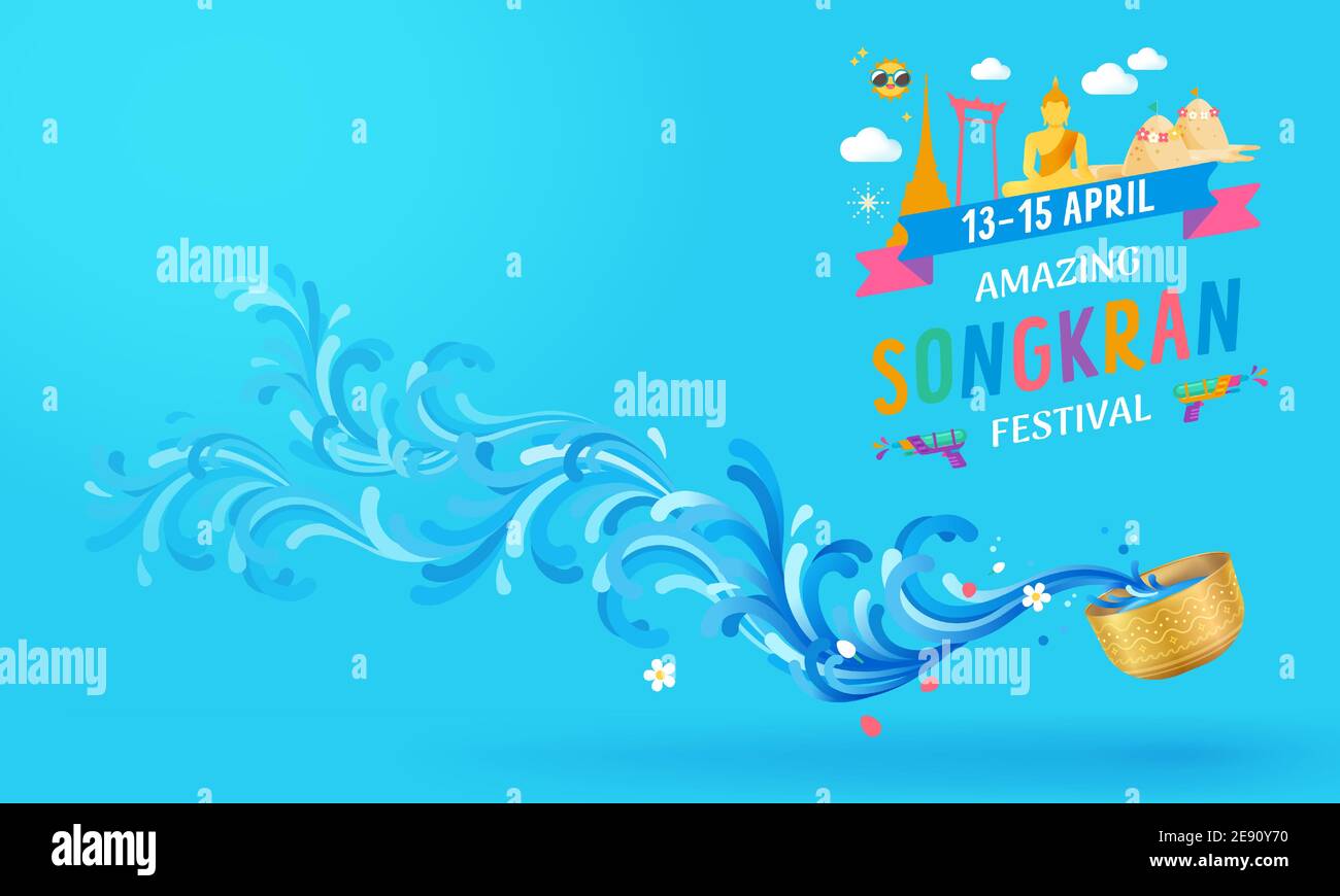 Celebration of Thailand Songkran festival background. Happiness and fun colorful concept.Thai water splashing festive vector illustration Stock Vector