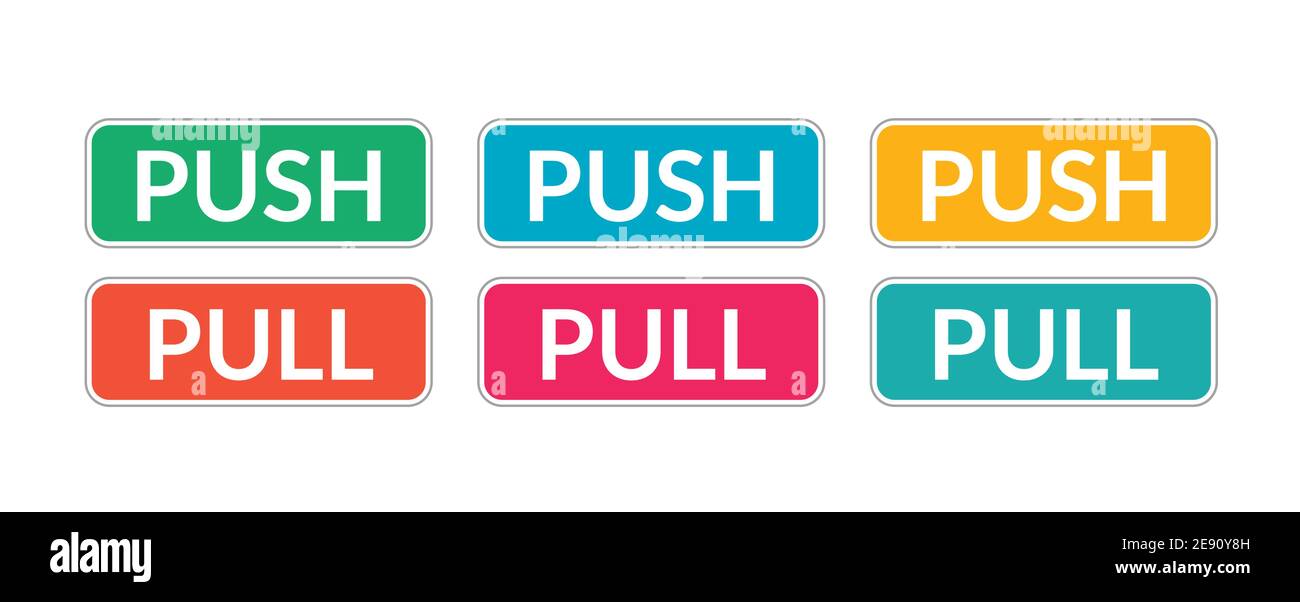 Push pull door sign. Vector push and pull icon sticker design concept Stock Vector Image & Art