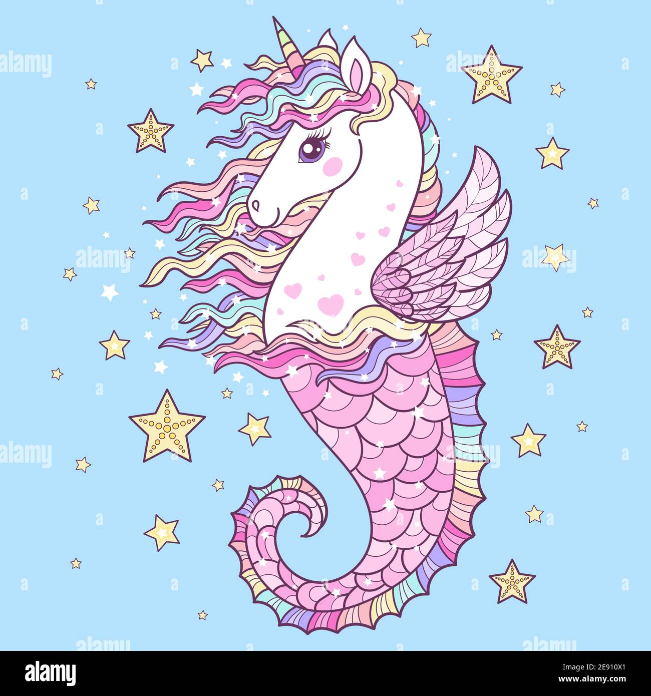 Beautiful seahorse unicorn. Fantastic animal. Vector illustration Stock Vector