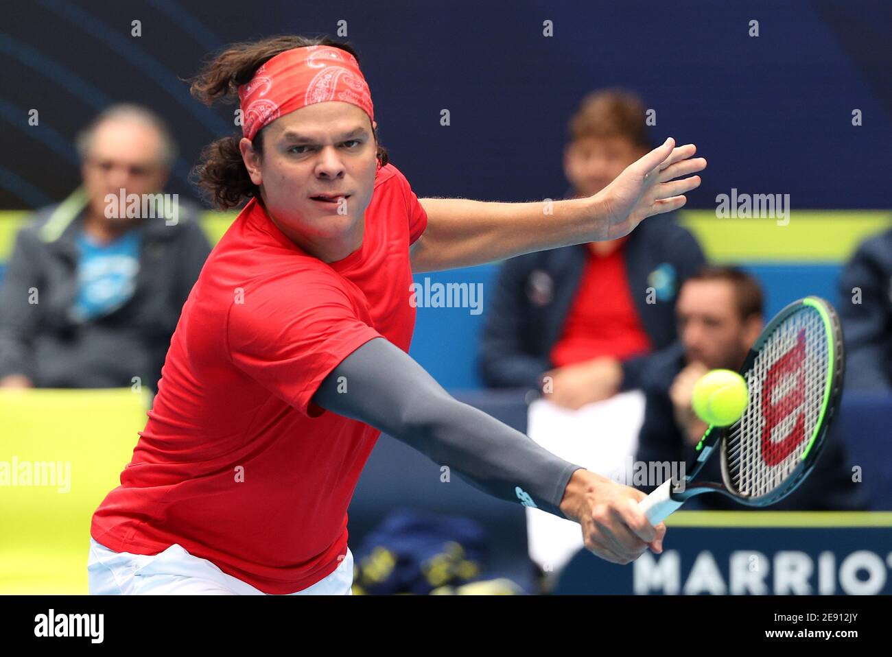 Tennis - ATP Cup - Melbourne Park, Melbourne, Australia, February 2, 2021  Canada's Milos Raonic in action during his group stage match against  Serbia's Dusan Lajovic REUTERS/Loren Elliott Stock Photo - Alamy