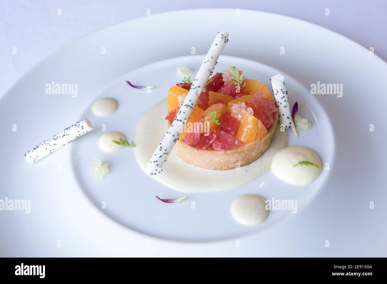 Pilfer Dank u voor uw hulp veer Colorful gourmet dessert of citrus tart with white chocolate sticks Stock  Photo - Alamy