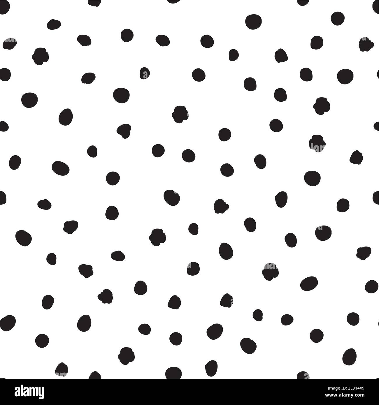 Polka dot hand drawn seamless background. Polkadot snowflakr black