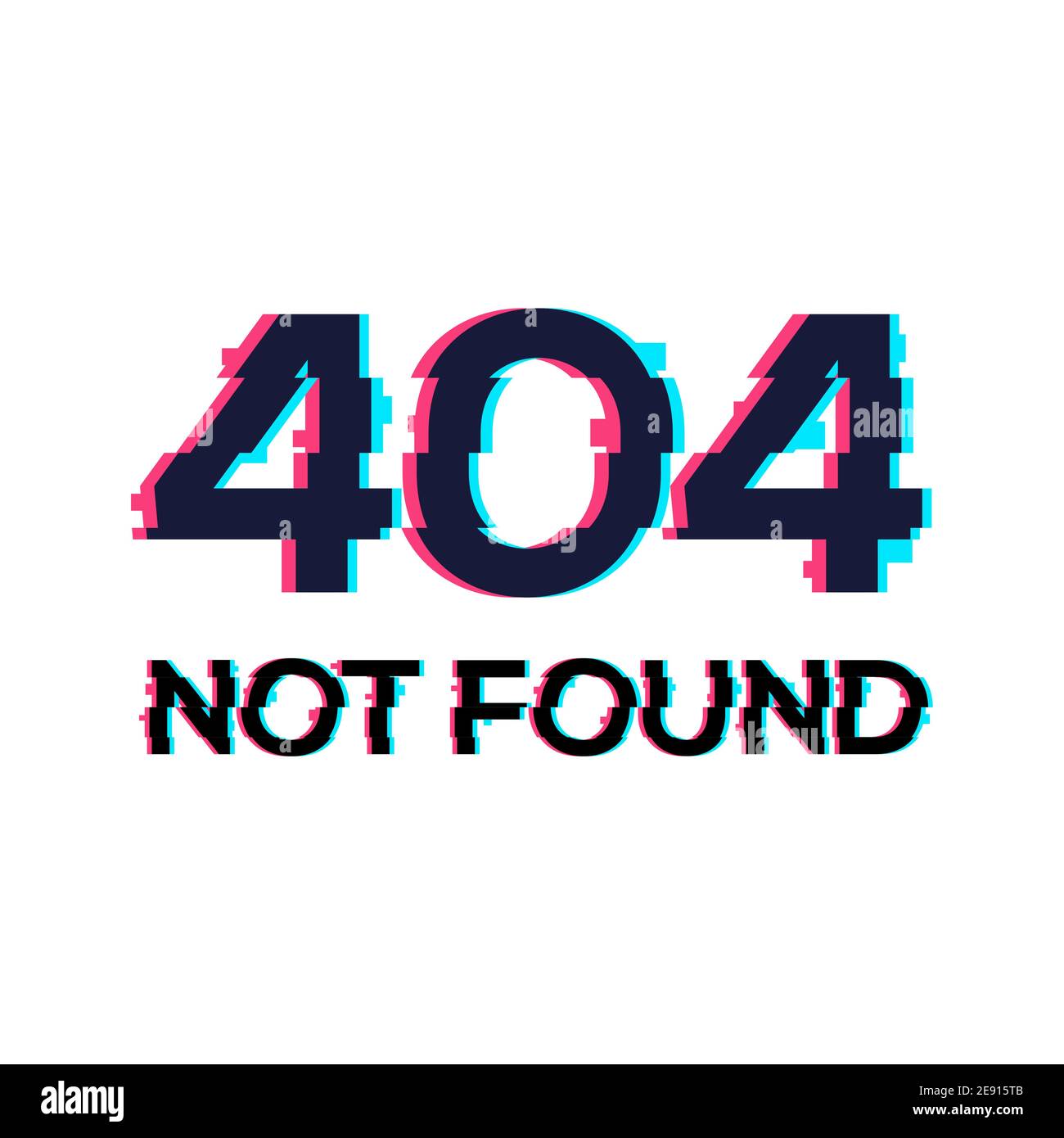 Glitch error 404 computer page. Anaglyph glitch 404 banner error layout effect screen Stock Vector