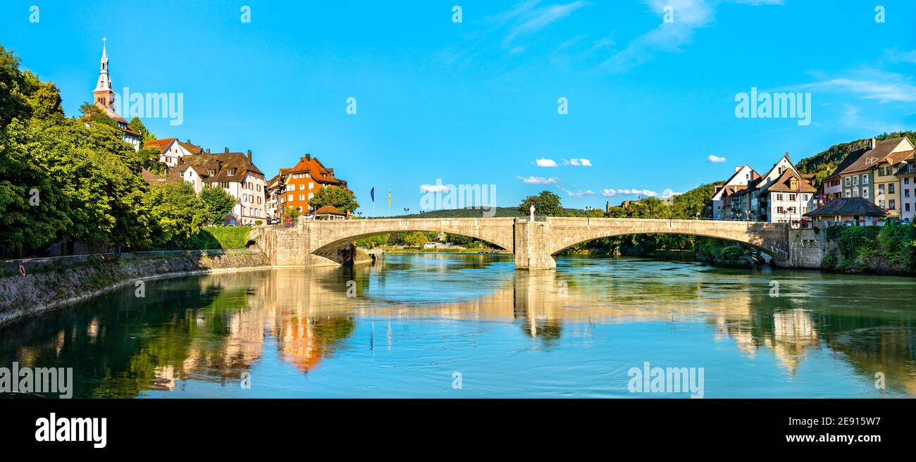 Bridge of Laufen across the Rhine River in Laufenburg, Switzerland and Germany Stock Photo