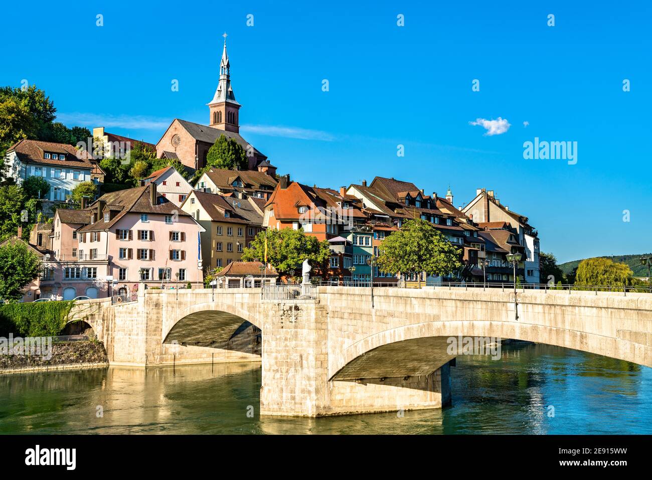 Bridge of Laufen across the Rhine River in Laufenburg, Switzerland and Germany Stock Photo