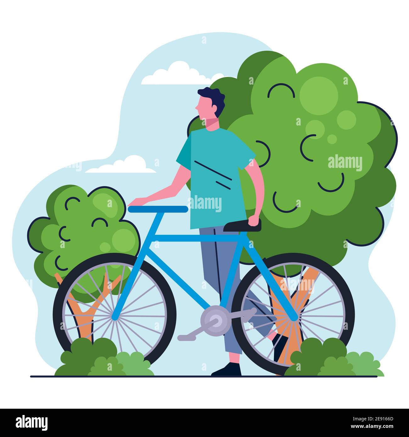 young man with bicycle in the park character Stock Vector Image & Art ...