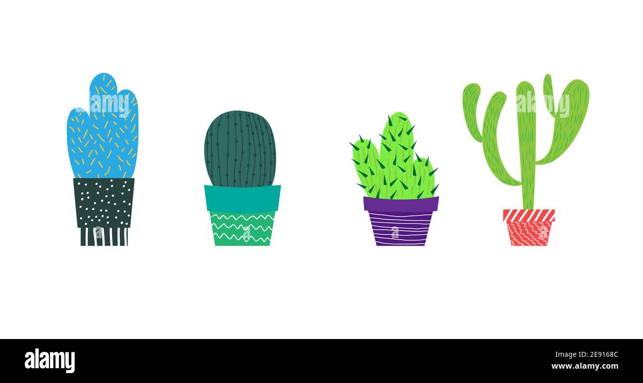 cactuses in pots set vector illustration Stock Vector