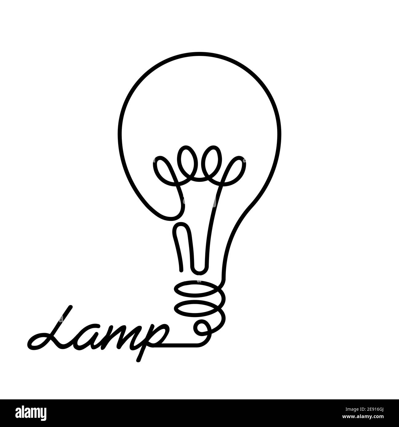 lamp symbol is drawn in a continuous line on a white background. Isolated object Stock Vector
