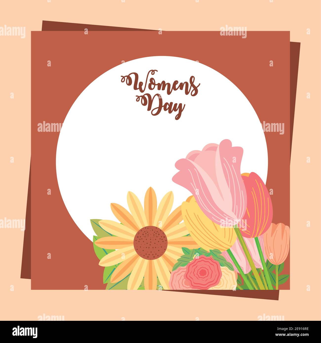 womens day hand drawn lettering flowers card in cartoon style vector ...