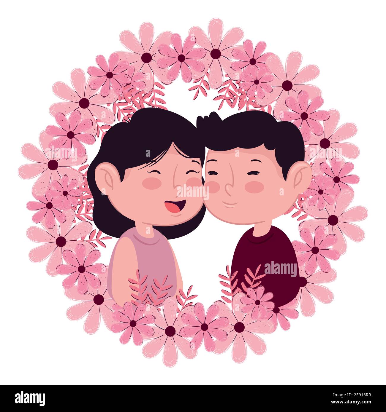lovers couple in circular floral frame Stock Vector Image & Art - Alamy